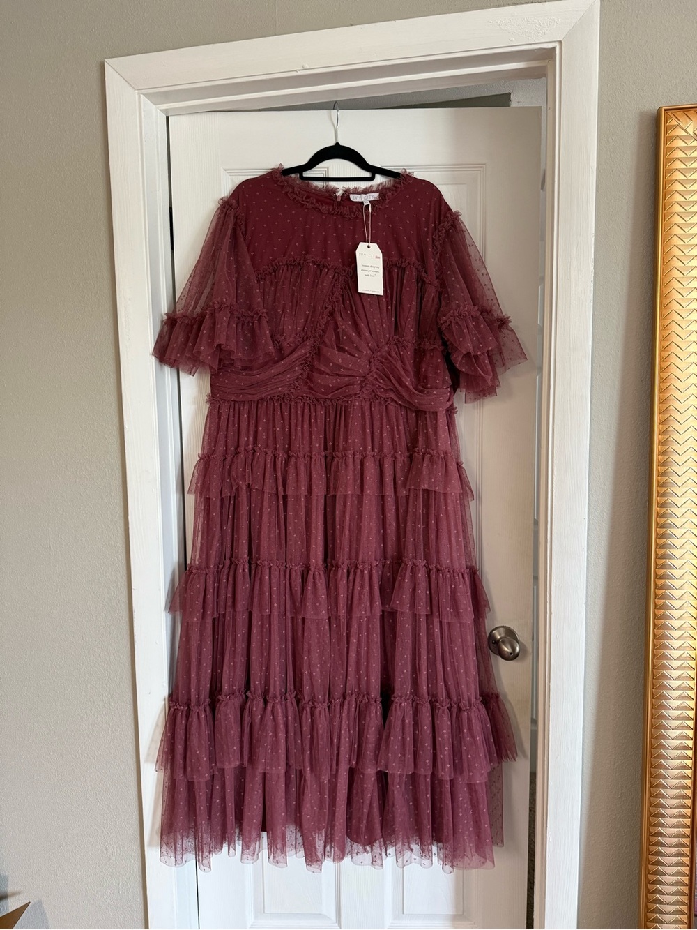 Ivy City Co 4X Dusty Rose Ruffled Tulle Midi Dress